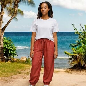 Puro Lino Chic Coral Italian Craftsmanship 100% Linen Boho Bohemian‎ Pants